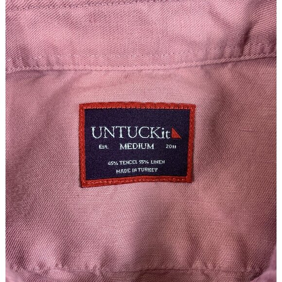 UNTUCKit Shirt Mens Medium Pink Linen Blend Long Sleeve Button Up Casual Pocket - Picture 3 of 5